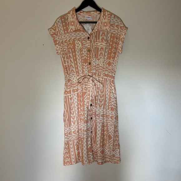 LuLaRoe Dresses & Skirts - LuLaRoe Stacie Button Front Shirt Dress Tie Waist Sz S NWT